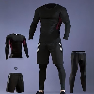 Ensemble de 3 pièces pour hommes, vêtements de sport à haute élasticité, RushGuard Bjj, maille respirante, leggings à manches longues, tenue de course à pied, vêtements d'entraînement - Product Image 5