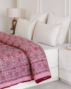 Indian Hand Block Print Rose Pink Cotton Quilt Floral <b>Bedspread</b> Queen Size Comforter <b>Summer</b> Blanket - Product Image 6