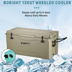 Glacière rotomoulée Boright 135QT avec roues, poignée pliable, robuste, maintien de la glace pendant 5 jours, grande capacité - Product Image 6