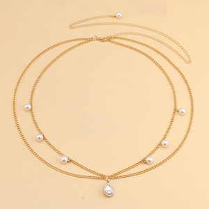 สร้อยคอแฟชั่นประดับมุกทองคำ จี้รูปหยดน้ำ ประดับเพชรเทียม เหมาะสำหรับใส่ไปทะเล - Product Image 3