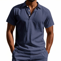 Chemise décontractée d'été pour homme, style britannique, coupe ample, respirante, en lin uni, tendance, col fin, transfrontalière Europe-Amérique