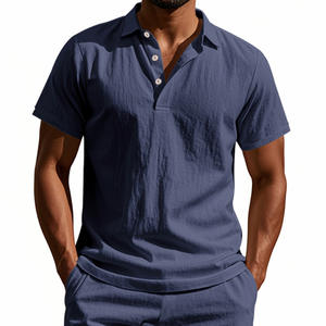 Camisa de Lino Transpirable de Estilo Británico para Hombre, de Verano, Europea y Americana, de Corte Holgado, a la Moda, de Color Liso, con Cuello Casual, para Uso Transfronterizo - Product Image 2