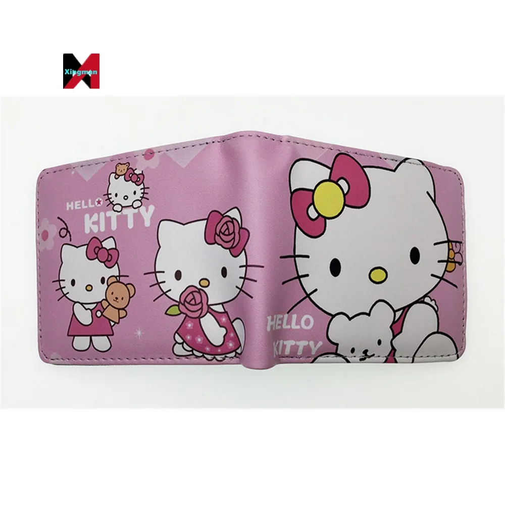 XM Cute Helloed a kitty Cartoon Pink KT Cat Short Student Children PU Leather Multifunctional Coin Purse Card Bag Wallet