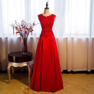 Red Wine Red A-Line Lace Evening Dress Scalloped Neckline Natural Waist Full Length Formal Wear for Banquet Host - Product Image 4