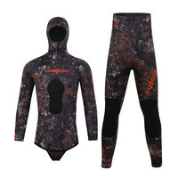 DIVESTAR 3mm Kamuflase Wetsuit Spearfishing Dua Bagian Berkerudung OEM Logo Kustom Setelan Neoprena Camo untuk Pria