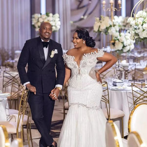 Mumuleo Beauty perle perline abito da sposa per la sposa Vestidos De Novia Off the spalla stile <span class=keywords><strong>Country</strong></span> tromba abiti da sposa - Product Image 2