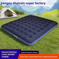 Matelas Gonflable à Surface Floquée, Lit Double Épais pour Usage Domestique, Style Paresseux, Pompe à Air Manuelle Portable, Lit d'Appoint Extérieur