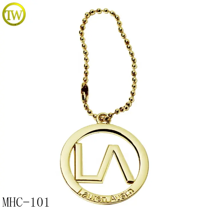 Custom women bag metal chain tags purse hardware gold letter metal keychains with clasp