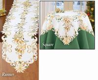 Nappe carrée en polyester/coton non tissé brodée à la main avec des motifs floraux pour mariage