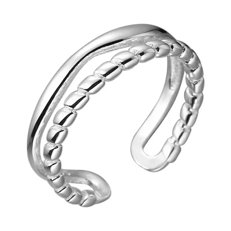 Double Chain Ring Opening Design Sterling Silver Ring