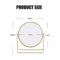 Miroir de maquillage de bureau rond, simple face, en verre HD, avec support en métal doré pour table de toilette de chambre à coucher
