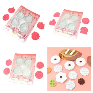 Food grade plastic nice 3 patterns 4pcs/set birthday items series shape DIY dough clay cake cookie plunger cutter molds