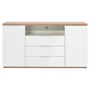 Modernes Buffet-Möbel-Set fürs Wohnzimmer Design-Sideboard Holzfarbe und weiß Schränke mit Regal und Schubladen