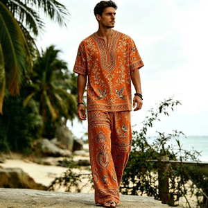 <span class=keywords><strong>Traje</strong></span> de <span class=keywords><strong>hombre</strong></span> nuevo de verano con estampado moderno, estilo europeo-americano, talla grande, informal, de manga corta y pantalón largo, 100% bambú, transfronterizo. - Product Image 2