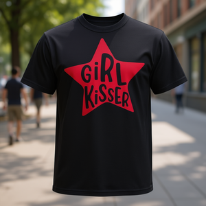 T-shirt noir unisexe avec motif étoile Girl Kisser, vêtements décontractés - Product Image 3