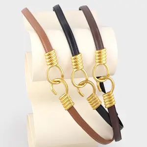 Wholesale 100% Leather Adjustable Thin Waist Belt for Lady 2024 Newest Fashion No Hole Cowhide Leather Hook Belt for Women Girls