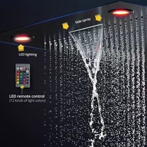 โครเมี่ยม/สีดำ/ สีทองหรูหรา600*800มม. ม่านอาบน้ำฝนที่เพดานสปาฝักบัว LED อัจฉริยะ