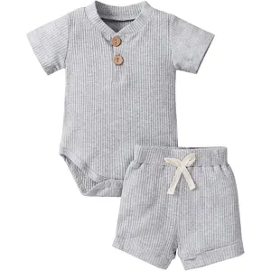 Custom Kids Baby Boy Meisje Kleding Pasgeboren Geribbelde Romperbroek Baby Unisex Outfits Broek Broek Baby Romper Set Baby