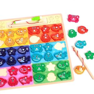 Jeu de pêche Montessori, reconnaissance des formes et des couleurs, puzzle de correspondance de blocs, tableau de dessin, tout en un, jouet en bois pour enfants de plus de 3 ans - Product Image 4
