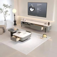 Ensemble Table Basse et Meuble TV Haut de Gamme au Design Minimaliste Moderne à Motif Marbre pour Salon de Villa