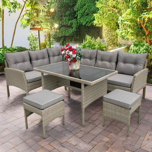 SF00093 Directo de fábrica en VN, Conjunto de Sofás de Jardín de Ratán Moderno, Muebles de Exterior con Mesa de Vidrio y Cojines, Diseño Contemporáneo - Product Image 2