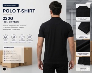 Polo de Piqué para Hombre, 100% Algodón, 220G, Manga Corta, Negro, Transpirable, Color Sólido, Estilo Casual Elegante, Tejido de Punto - Product Image 4