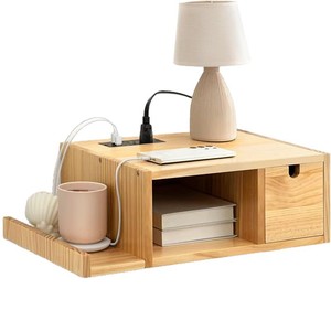 Wooden Floating <b>Bedside</b> Table <b>Shelf</b> With Drawer Storage For Bedroom Nightstand - Product Image 5