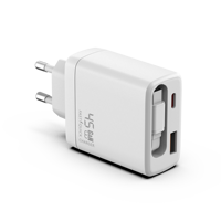 Cargador de Pared Retráctil 3 en 1 con Cable USB-C, Enchufe de Pared con Cargador de Teléfono de 45 W y Puertos Dobles, Bloque de Cargadores USB C para iPhone