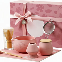 Fabrication de sets à thé matcha en céramique rose de style japonais de luxe, qualité supérieure, qualité alimentaire, vente en gros