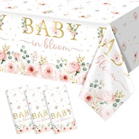 Nappe rectangulaire jetable en plastique Baby Bloom, 3 pièces, motif floral aquarelle rose, fournitures et décorations pour fête de naissance