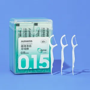 Distribuidor de palito ecológico de marca própria, bastão de plástico com palheta de fio dental, 60 unidades, embalagem em caixa