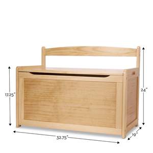 Boîte de rangement en bois massif <span class=keywords><strong>avec</strong></span> couvercle pour chambre d'enfant, boîte à jouets et meuble de siège, <span class=keywords><strong>coffre</strong></span> en pin naturel <span class=keywords><strong>avec</strong></span> dossier - Product Image 2