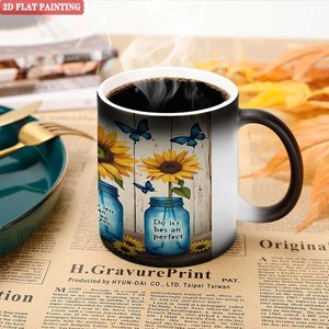 Heat Reveal <b>Ceramic</b> <b>Mug</b> 11oz Frosted Black Magic Cup With Sunflower Design For Father's Day Gift - Product Image 5