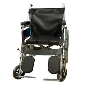 Fauteuil roulant manuel inclinable avec toilette intégrée, dossier pliable, cadre en acier sans air, portable, noir, 15 kg - Product Image 1