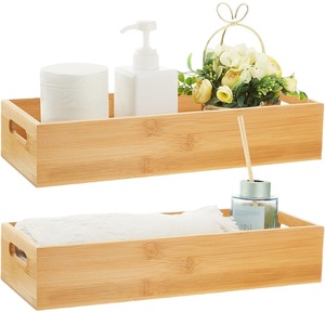 Wooden Storage <b>Box</b> 38x15x7.5cm Open Top With Handle For Bathroom Toiletries Eco Friendly <b>Makeup</b> Organizer - Product Image 1