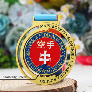 Harga pabrik Logo Karate Enamel medali putar medali kustom dan rotasi atau putar medali bola logam campuran seng - Product Image 3