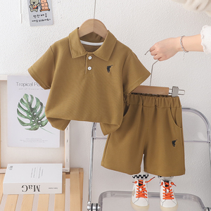 Traje de Verano para Bebé Niño, Conjunto de Camiseta con Cuello Camisero, Color Sólido, Mangas Cortas, Ropa para Bebés Niños - Product Image 3