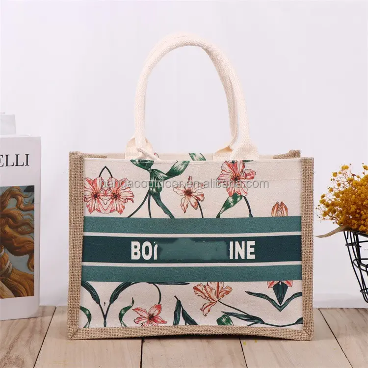 Custom Logo Jute Gift Handtassen Herbruikbare Shopping Bag Eco Jute Tassen Hieronder 50