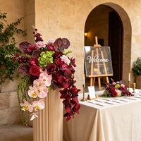 Fleurs artificielles orchidées et hortensias réalistes bordeaux pour centre de table, décorations de mariage pour réception et toile de fond de scène
