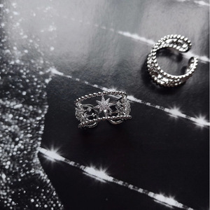 Bague ouverte en argent sterling S925 avec incrustation de diamants, motif d'ailes évidées, tendance pour femmes - Product Image 1