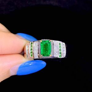 Natural Muzo Green Emerald Halo Ring 18K Gold, 18pc 0.18ct Diamond & 10pc 0.108ct Tsavorite, 5.65g Luxury Fine Jewelry For Women - Product Image 2