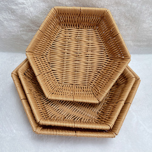 Hexagonal Rattan Woven <b>Basket</b> 2.0-3.0L Handmade Storage For Snacks Food Container - Product Image 1