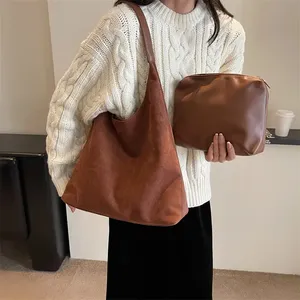 Bolso Tote de Ante Sintético para Mujer, Estilo Retro, Gran Capacidad, Color Sólido, Cierre de Broche, para Trabajo y Uso Diario, Regalo de Año Nuevo, Venta al Por Mayor - Product Image 5