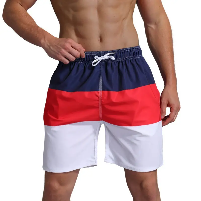 Men's Drawstring Waist Swim Trunks Quick Dry Board Shorts Colorful Stripe Swimming Shorts