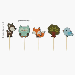 Forest Animal Cake Toppers 12 Pack Birthday Dessert Decorations Non Toxic Paper Inserts For Kids Party - Product Image 3