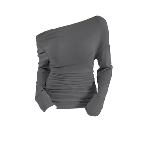 Blusa de Mujer Transpirable, Lisa, con Hombros Descubiertos, Escote Asimétrico y Mangas Largas Elegantes para Primavera y Otoño - Product Image 1
