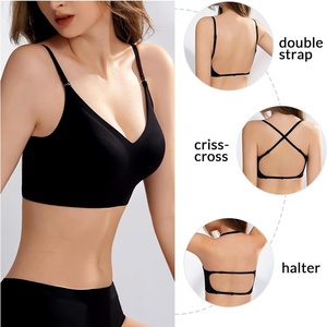 Sujetador sin espalda <span class=keywords><strong>para</strong></span> mujer, bralette sin costuras con escote en V profundo, tirantes convertibles multiusos, ropa interior invisible, lencería de corte bajo <span class=keywords><strong>para</strong></span> <span class=keywords><strong>vestidos</strong></span> sin espalda - Product Image 1