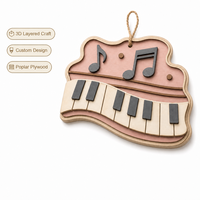 Ornement musical en contreplaqué peuplier découpé au laser 3D en forme de touches de piano, personnalisé ODM, pour la vente en gros, cadeau de la Fête des Mères, conforme CPSC, DDP