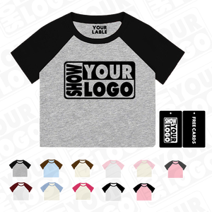 Camisetas recortadas ajustadas para <span class=keywords><strong>mujer</strong></span>, camisetas cortas transpirables de manga raglán con contraste, etiquetas colgantes gratis, camisetas con logotipo personalizado, 2 unidades - Product Image 1