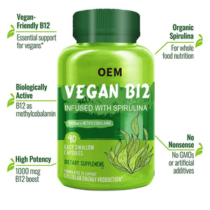 Nhãn hiệu riêng khỏe mạnh tâm trạng năng lượng Tim & mắt sức khỏe Thuốc bổ sung hữu cơ vegan Spirulina Vitamin <span class=keywords><strong>B12</strong></span> viên nang - Product Image 4